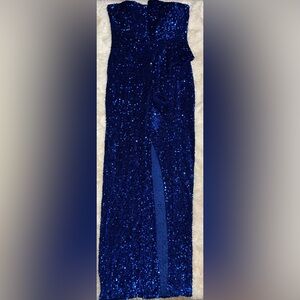 Elegant Strapless Blue Sequin Dress